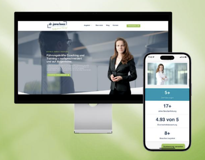 Screenshot Website Dr. Jana Beez eingebaut in einem Desktop- und Smartphone-Mockup