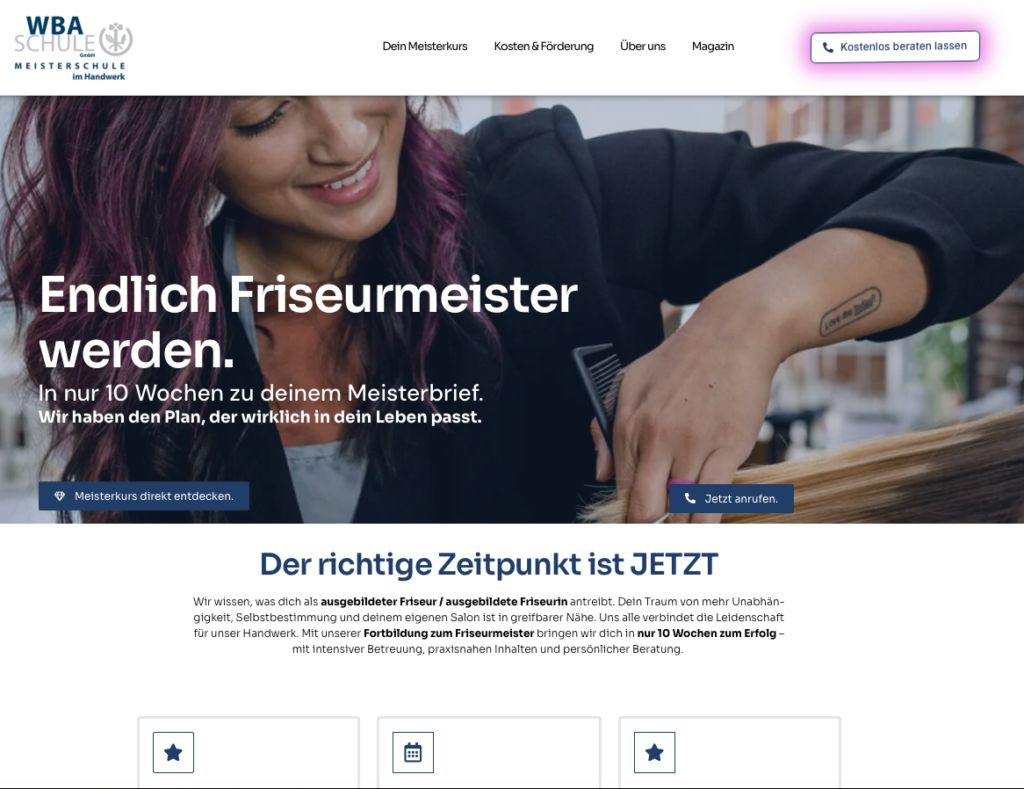 Screenshot Website WBA SCHULE GmbH