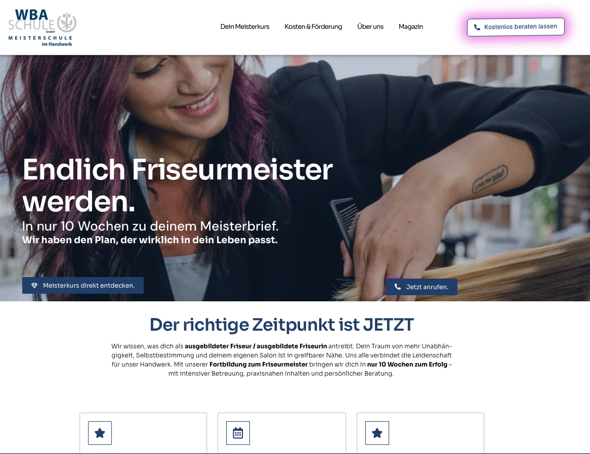 Screenshot Website WBA SCHULE GmbH